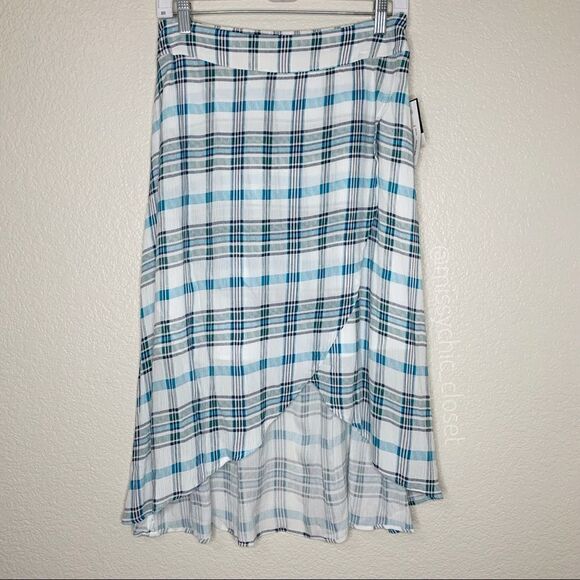 NWT a.n.a Size 6 Green Naples Stripe Faux Wrap Skirt - Picture 4 of 14